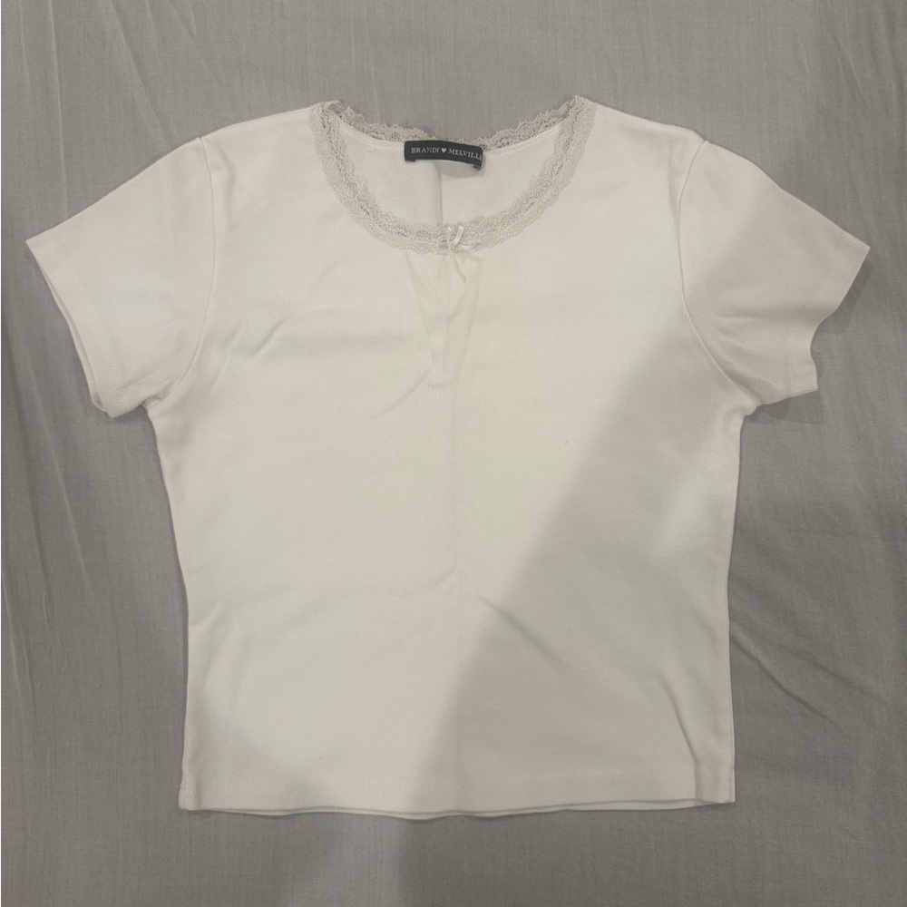 Brandy Melville White Lace Trim Top